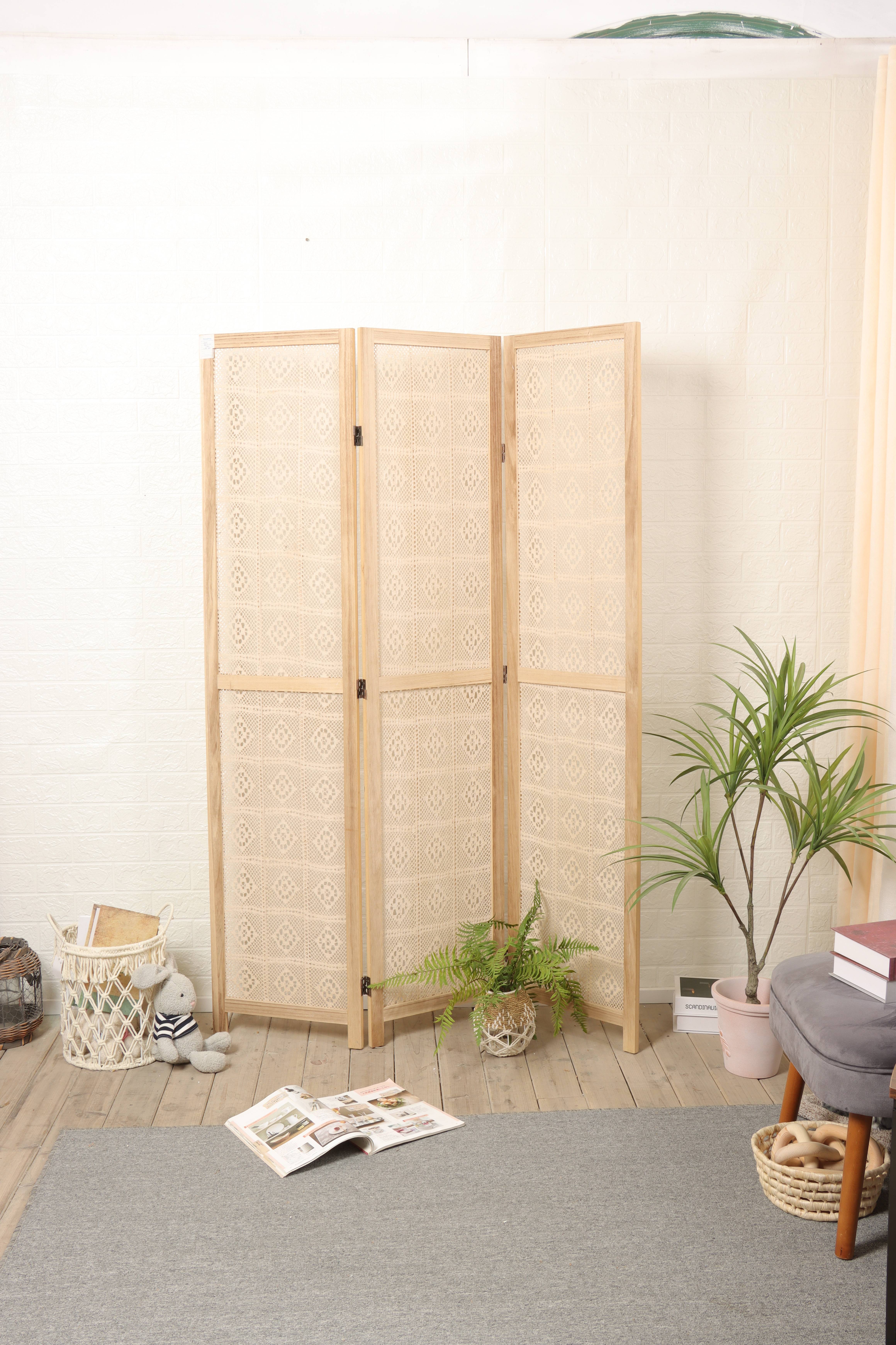 Wooden Handmade Macrame Pattern Room Partition Divider