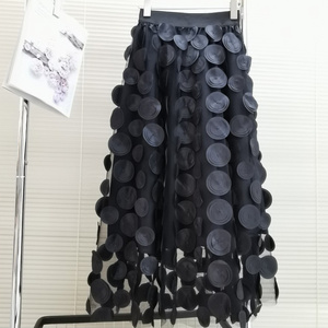 Retro A Line Skirt Big Swing Design Sense Three-dimensional Wave Point Gauze Skirt High Waist Skirt