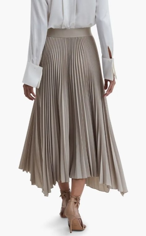 Asymmetric Pleated Handkerchief Hem Skirt Casual High Waist Elastic Waist Polyester Adults Midi Pleated Embroidery Skirt