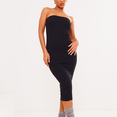 Soft Bodycon Backless Strapless Dress Slip Lounge Wear Tank Casual Dress For Women Black Basic Cotton Bandeau Midi Dress