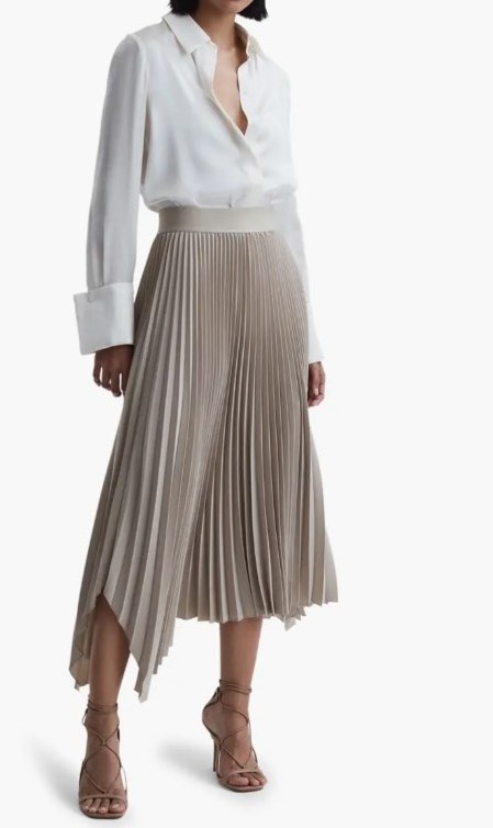 Asymmetric Pleated Handkerchief Hem Skirt Casual High Waist Elastic Waist Polyester Adults Midi Pleated Embroidery Skirt