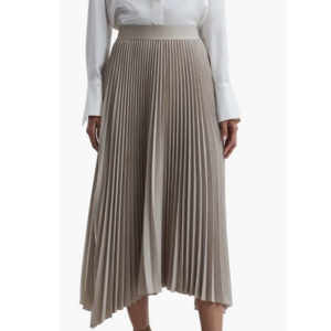 Asymmetric Pleated Handkerchief Hem Skirt Casual High Waist Elastic Waist Polyester Adults Midi Pleated Embroidery Skirt