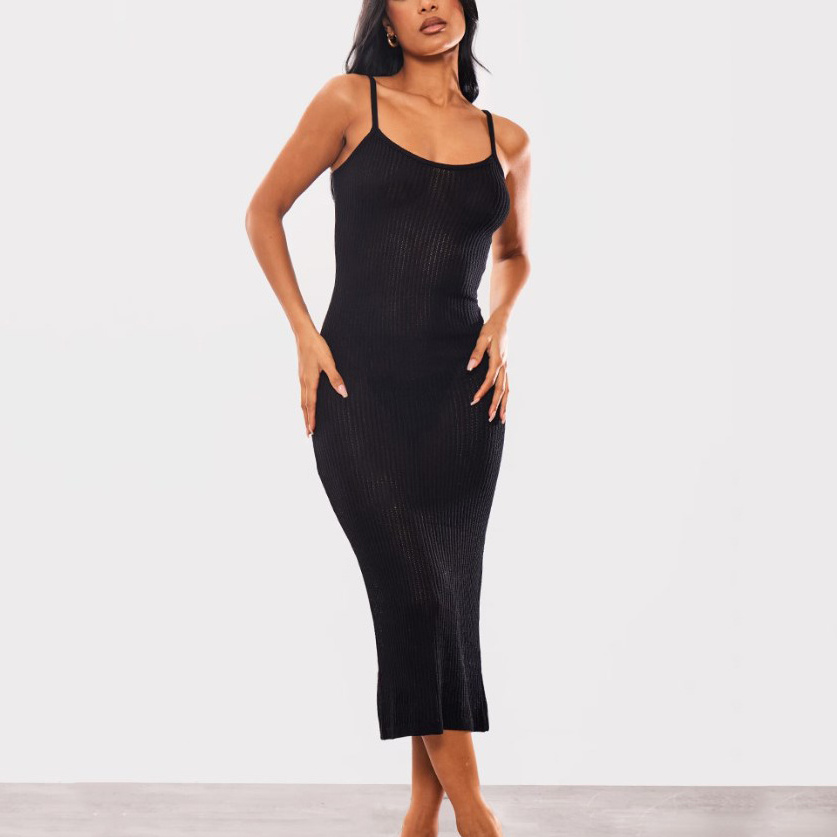 Soft Bodycon Backless Strapless Dress Slip Lounge Wear Tank Casual Dress For Women Black Basic Cotton Bandeau Midi Dress