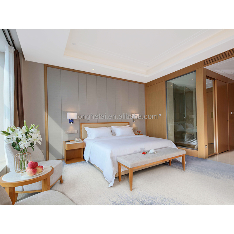 5 star Hotel Bedroom Furniture Sets and walls fixed wood veneer furnitures