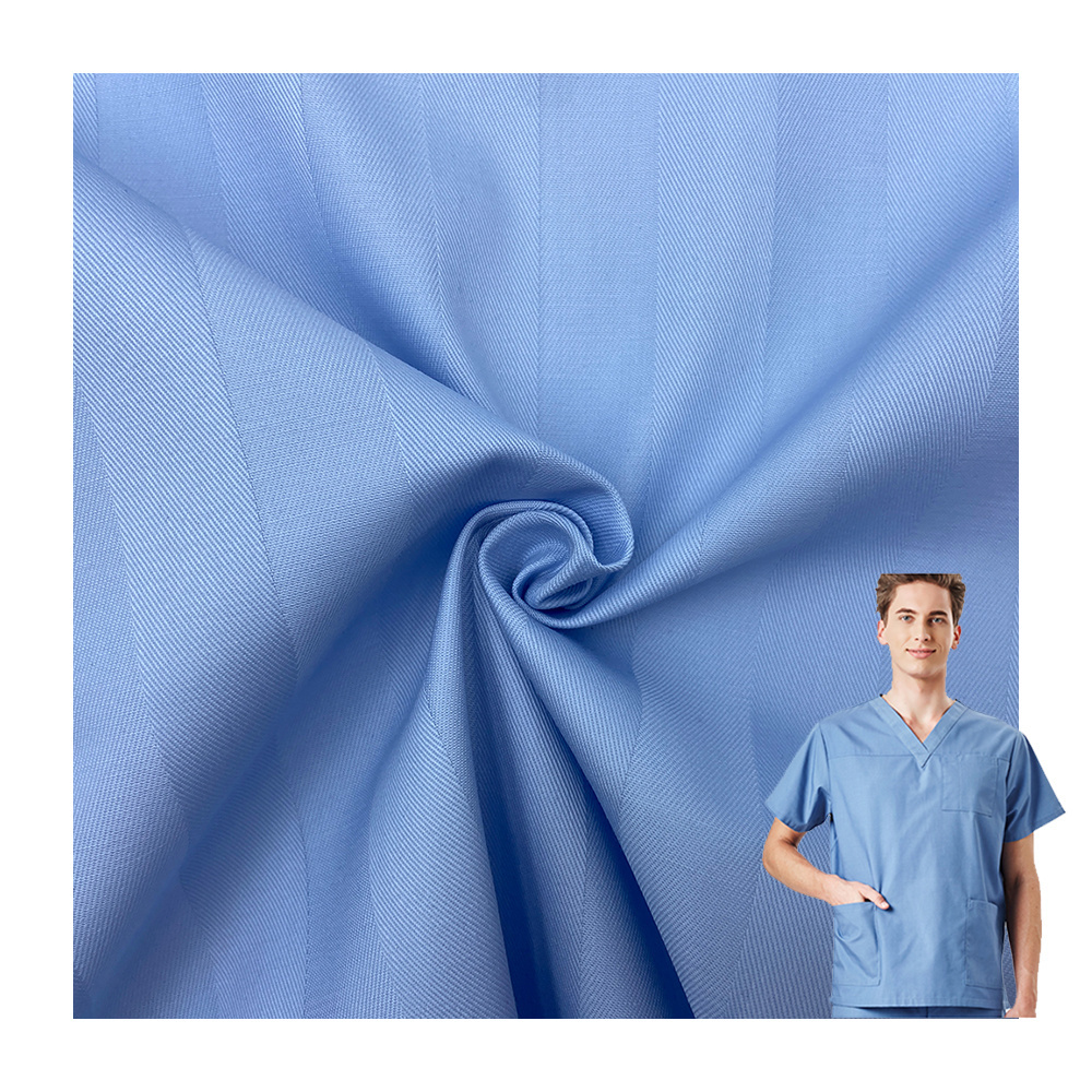 OEM ODM Chlorine Bleach Resistance Doctor Uniform Medical Fabric 160GSM Stain Strip Scrubs Fabric for Medical Uniform