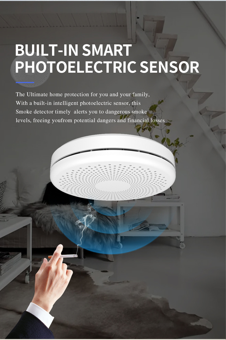 Battery Operated Smoke Detector Alarm Photoelectric Smoke and Carbon Monoxide Detector