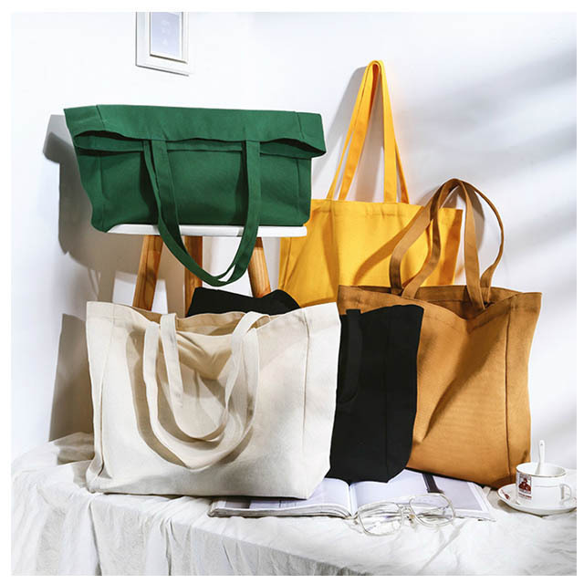 Wholesale heavy duty Cotton Canvas Women Shoulder Bag Grocery Foldable Eco Handbags  Reusable Shopping Bag Lady Tote Bags Large