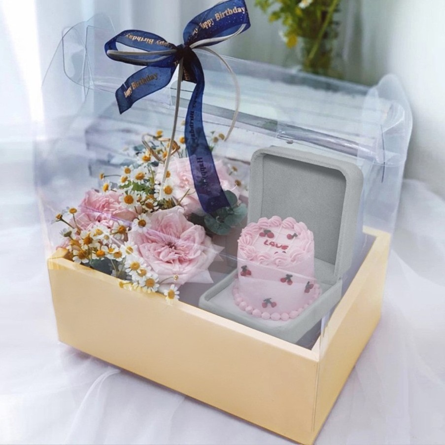 Custom Size Clear Favor Pink Boxes, Plastic Cup Cake Transparent Flower Red Boxes for Wedding