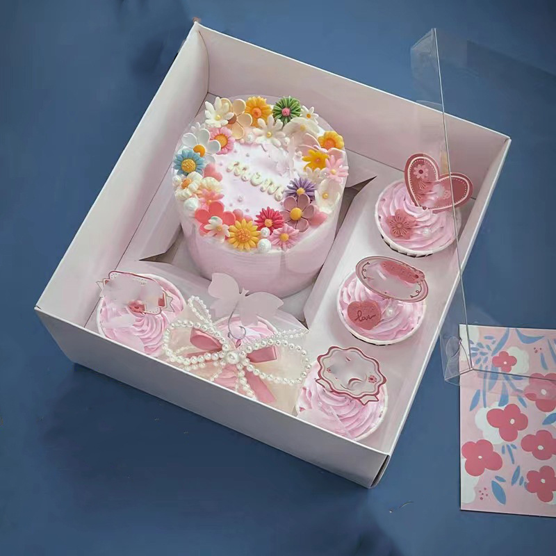 Cup Cake Box Custom Logo Size Paper Folding Wedding Party Transparent Cake Packaging Cupcake Boxes Cake Box with Window