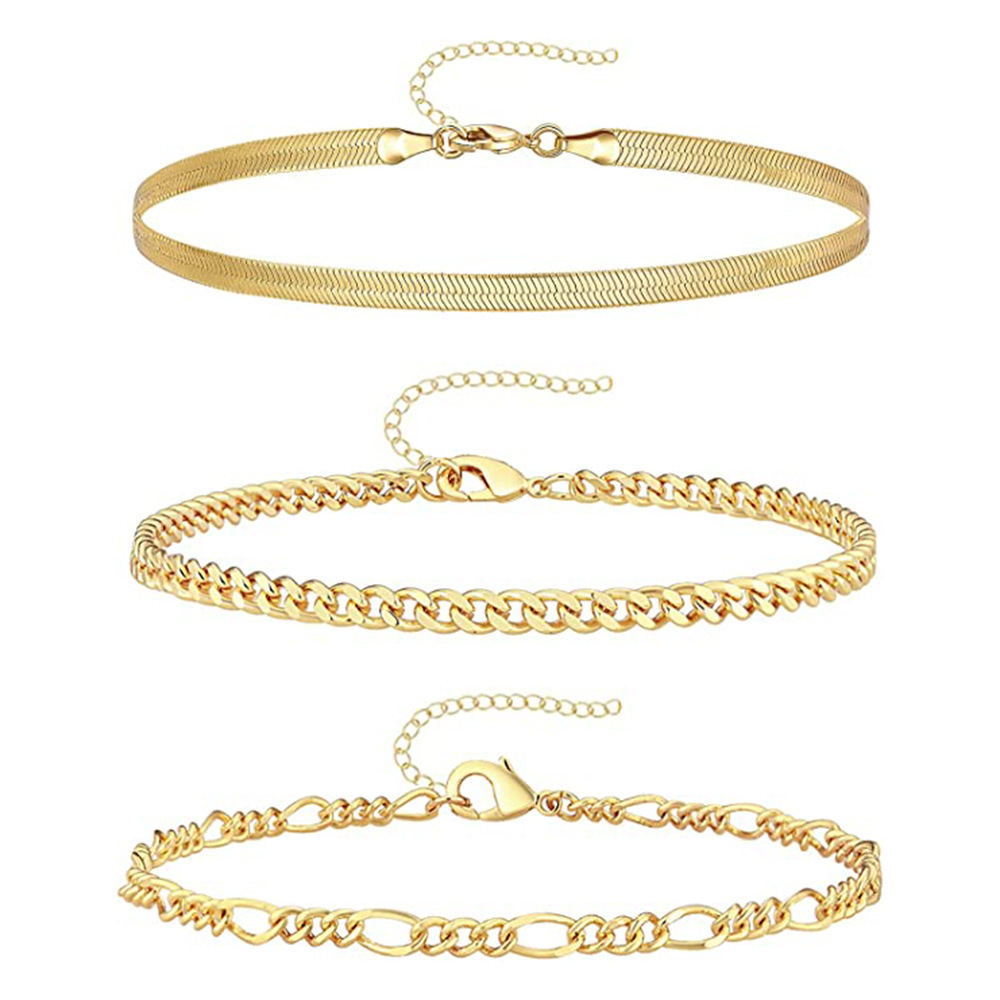 Hot Sale Gold Chain Adjustable Bracelets Set 14K 18k Real Gold Plated Link Chain Stackable Bracelets for Women Jewelry Gifts