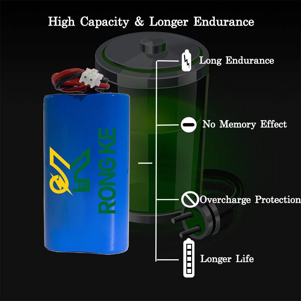 rechargeable Li-ion battery Rongke 7.4V 9600mAh 71.04wh excellent super capacity Lithium Ion battery with Ph 2.54/2P plug-in