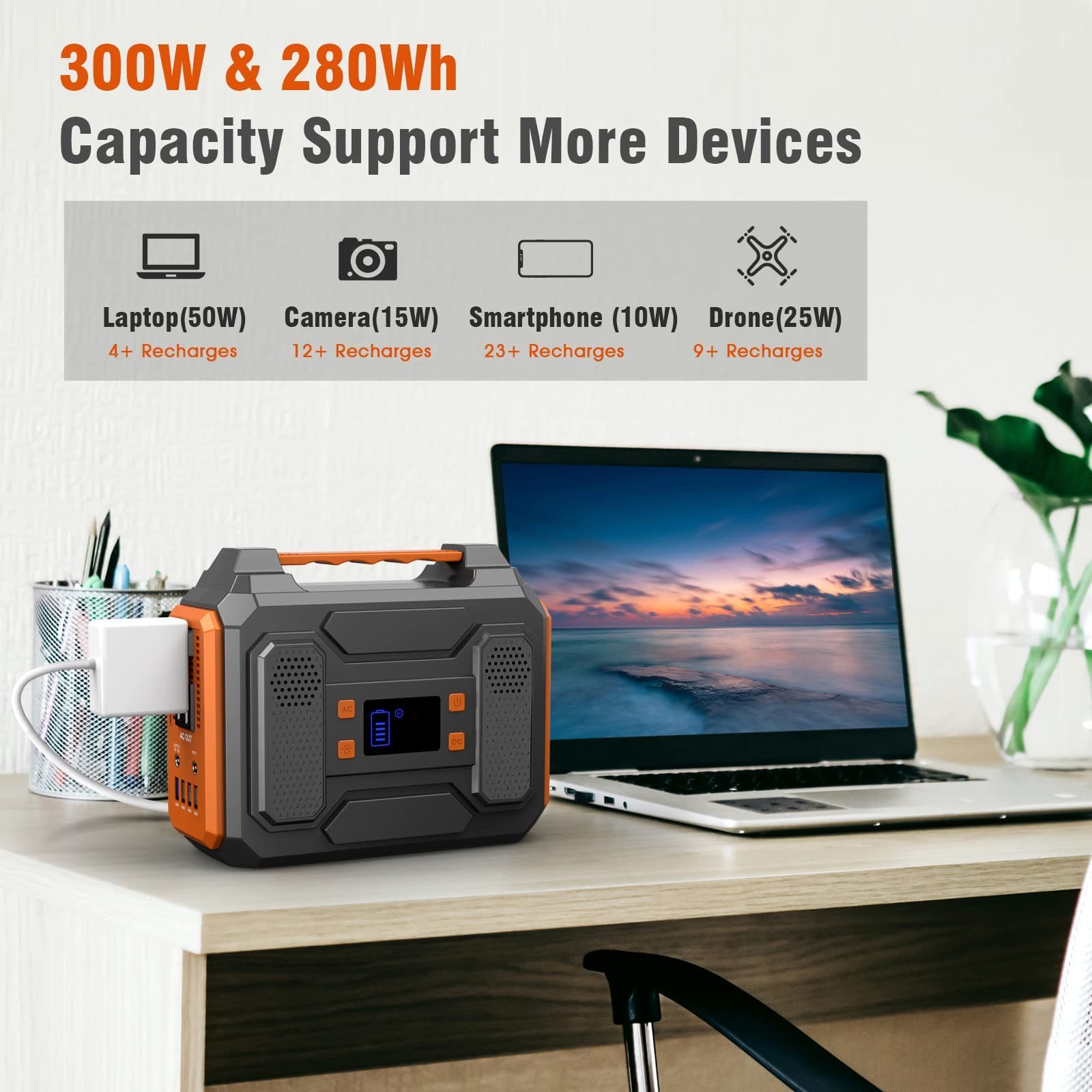 Banks Lithium Battery Portable Solar Power Station 300W Outdoor Portable Power Pack 280Wh/75000mAh Lithium Battery Backup