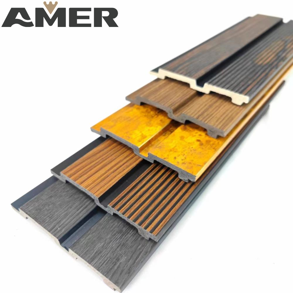 AMER slat 3d ps wall panel fluted  pvc  interior wallpaper decorative shimmer faux stone wall panels