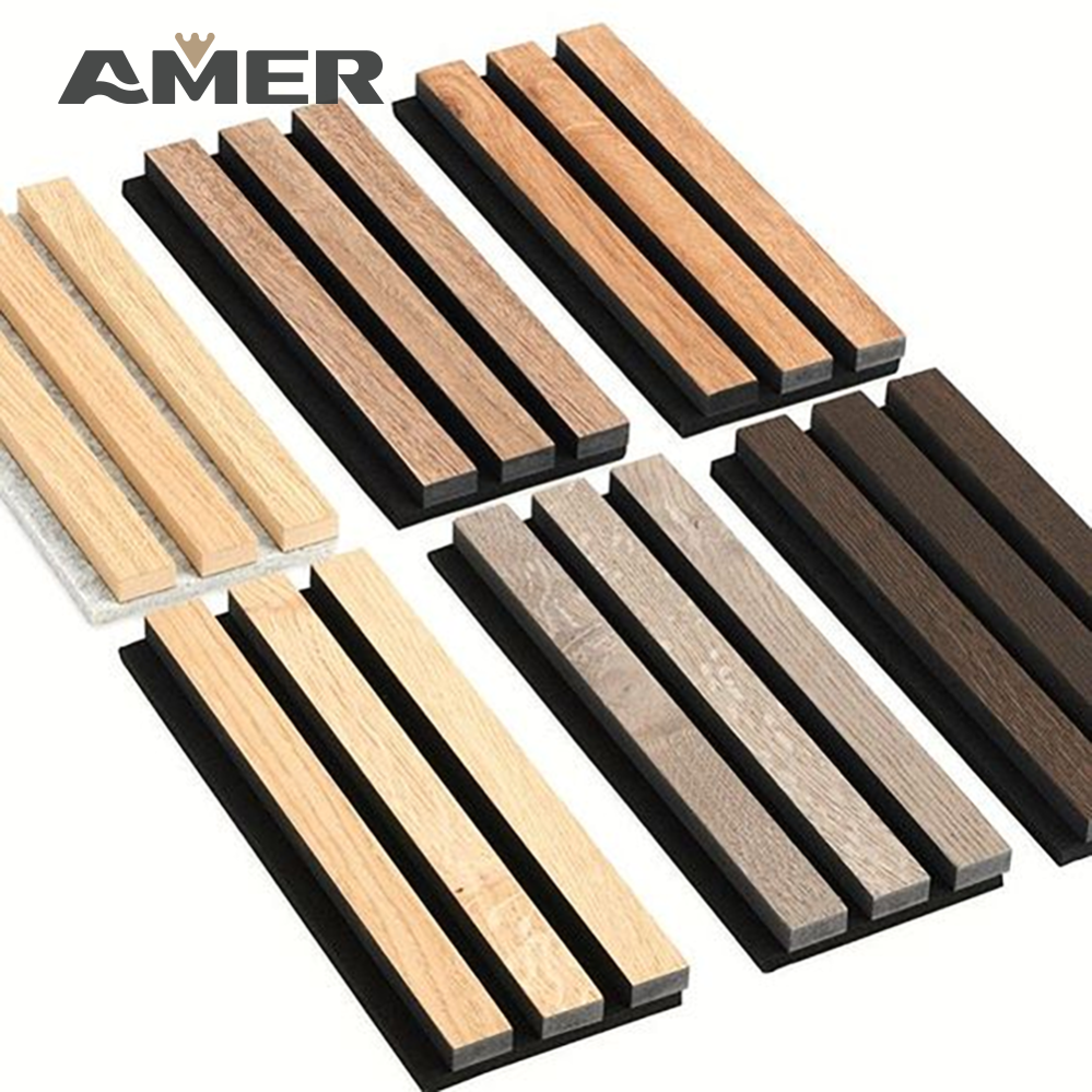 AMER Wholesale polyester fiber sound absorbing home decorative acoustic wood wall panels Interior Decor Sound Absorption