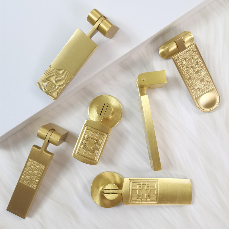 Gold Cabinet Knobs Modern Square Handles Cabinet D-Bar Pulls Brass Kitchen Cabinet Pull And Knob Door Handle Furniture