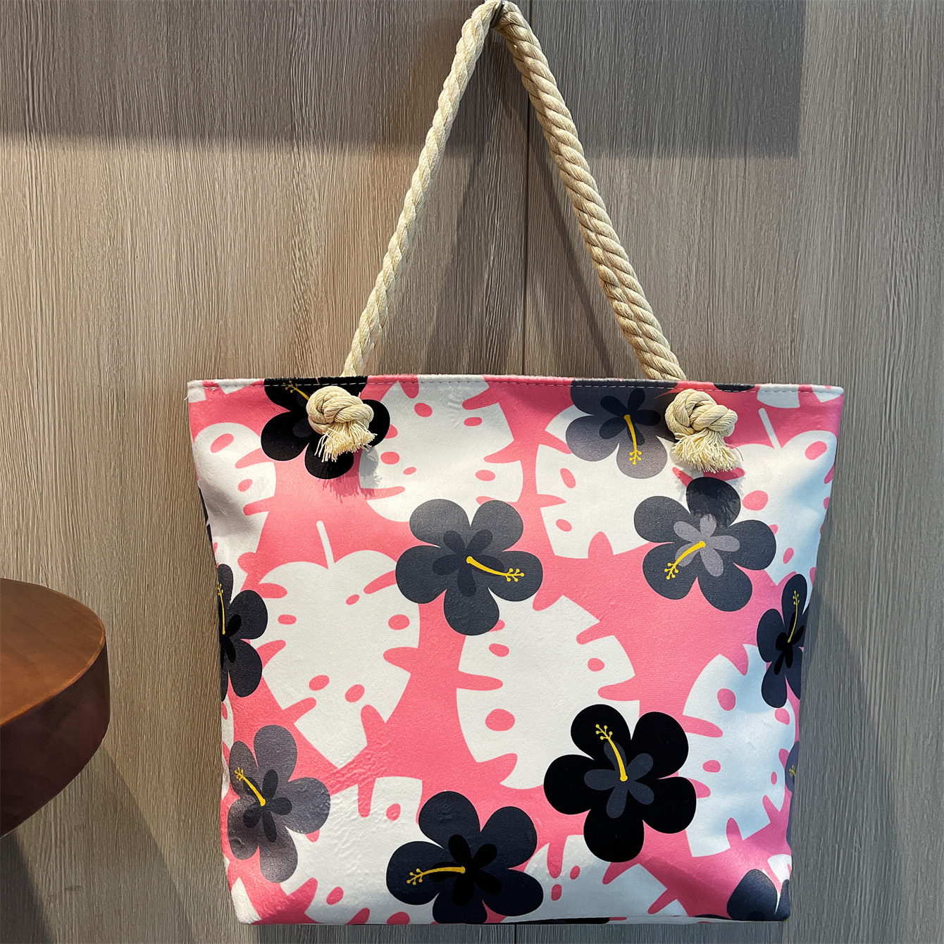 Wholesale custom Tropical Floral two-sided Printed Beach Bags Ladies Tote Bag Casual Women's Shoulder Bag Canvas Handbags