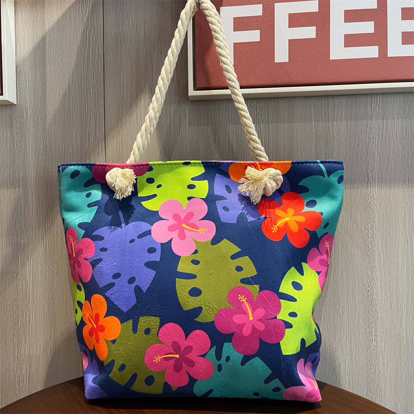 Wholesale custom Tropical Floral two-sided Printed Beach Bags Ladies Tote Bag Casual Women's Shoulder Bag Canvas Handbags