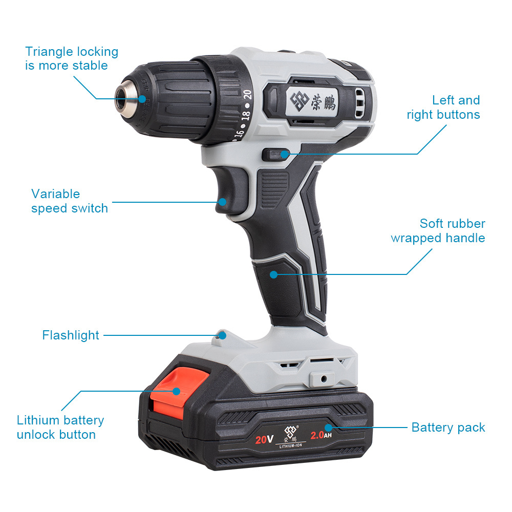 RONGPENG R685 Electric Power Tools 20V Wireless Rechargeable Cordless Drill with Variable Speed Lithium Charging Hand Drill