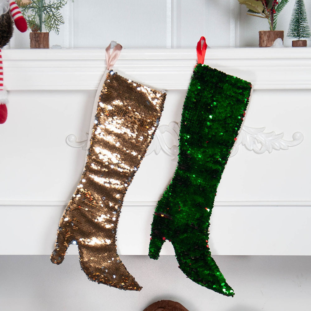 Luxury Christmas Socks Supplies Shiny High Heel Sequin Christmas Tree Decoration Gift Socks Stockings