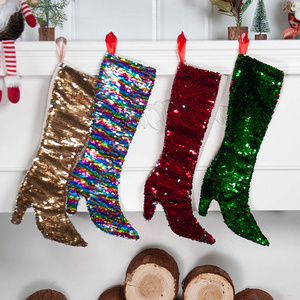 Luxury Christmas Socks Supplies Shiny High Heel Sequin Christmas Tree Decoration Gift Socks Stockings