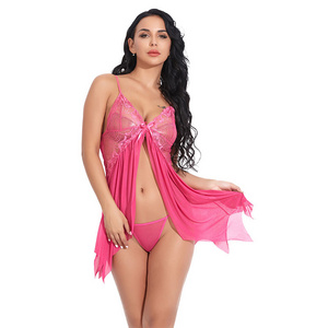 Sexy Lingerie Women Silk Lace Robe Dress Panties Babydoll Nightdress Nightgown Sleepwear Baby Lingerie Ladies Sexy