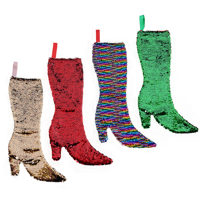 Luxury Christmas Socks Supplies Shiny High Heel Sequin Christmas Tree Decoration Gift Socks Stockings