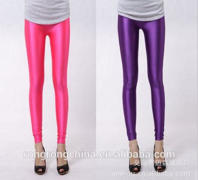 Shiny Thin Tights Full Ankle Length Basic Solid Color Leggings For Women