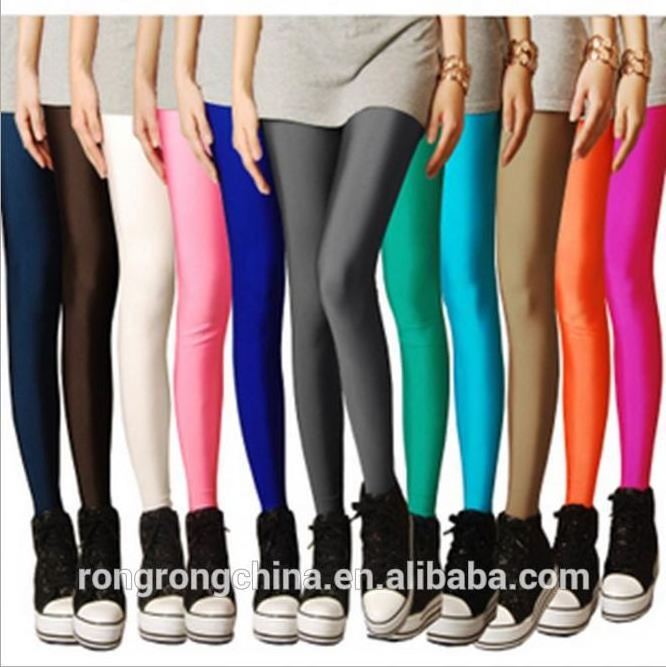 Shiny Thin Tights Full Ankle Length Basic Solid Color Leggings For Women