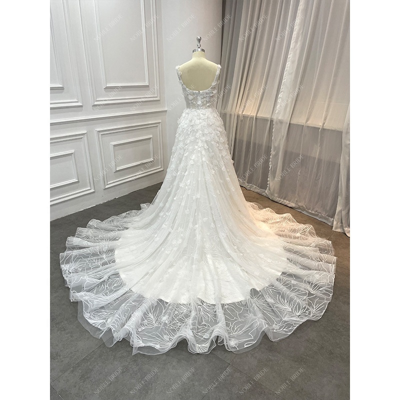 Supplier 3D Flower Beading Lace Wedding Dresses Elegant A Line Soft Tulle Vintage Boat Neckline Bridal Gown Vestidos De Novia