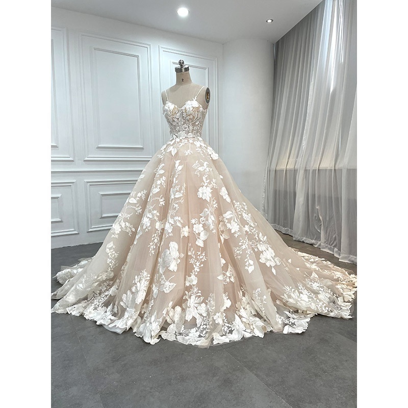 2023 Modest Luxury Lebanese Bridal Ball Gown Champagne Tunisian Civil Wedding Dresses Long Cathedral Train Vestido De Novia