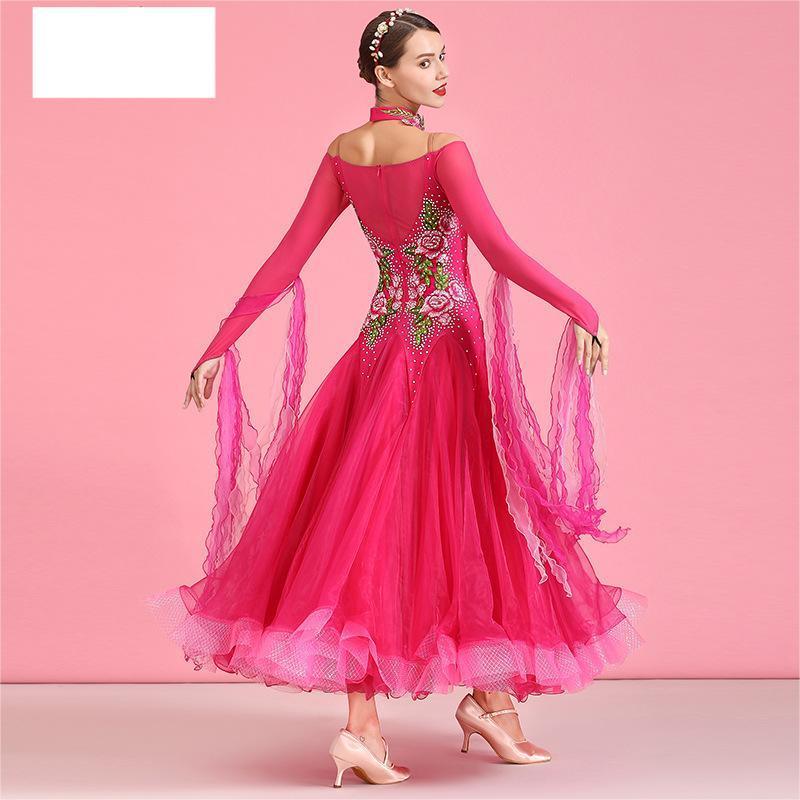 Hot Sale Rhinestones Competition Performance Wear Women Prom Dresses Long Sleeve Ballroom Dance Dress