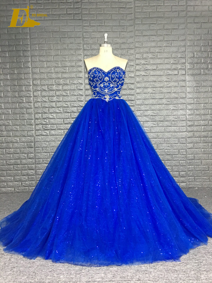 High Quality Blue Ball Gown Wedding Dress With Crystal Beads And Sequin 2022