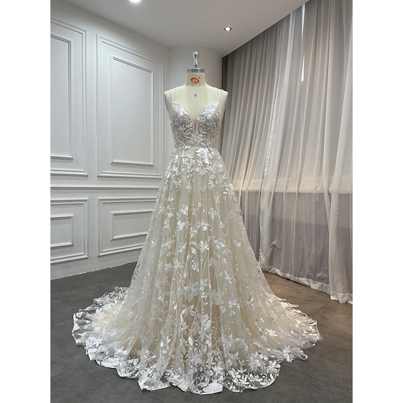 Wholesale Outdoor Elegant Floor Length Bridal Beach Lace Gown Sleeveless Boho Champagne Color Wedding Dresses Turkey Istanbul