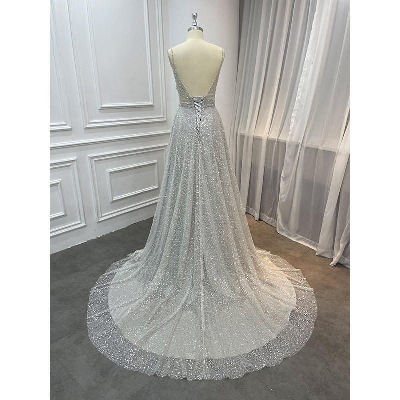 Custom Luxury Wedding Guest Silver Evening Gowns Long Formal Party Sequin Dress Women for Join Wedding