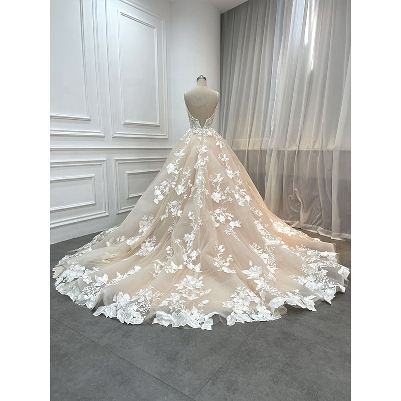 2023 Modest Luxury Lebanese Bridal Ball Gown Champagne Tunisian Civil Wedding Dresses Long Cathedral Train Vestido De Novia