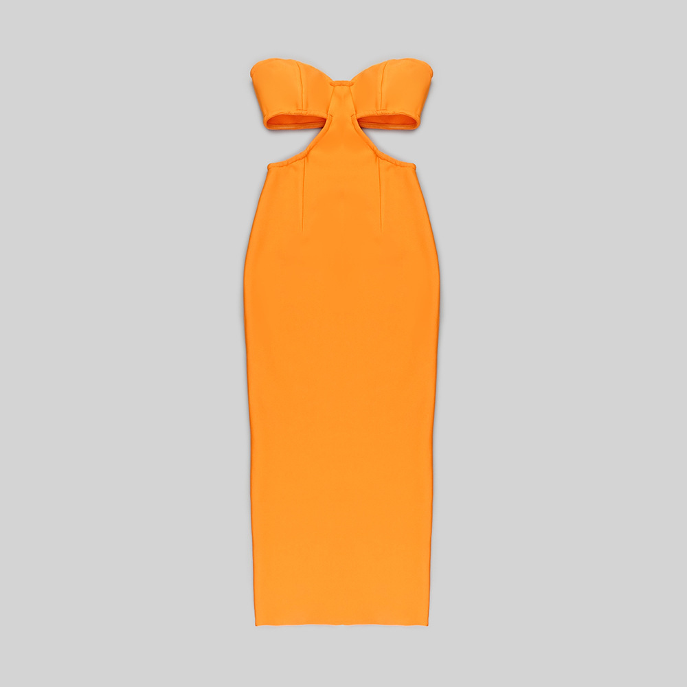 Sexy Orange Color Party Gown Long Prom Evening Dress Woman Dresses Ready To Ship