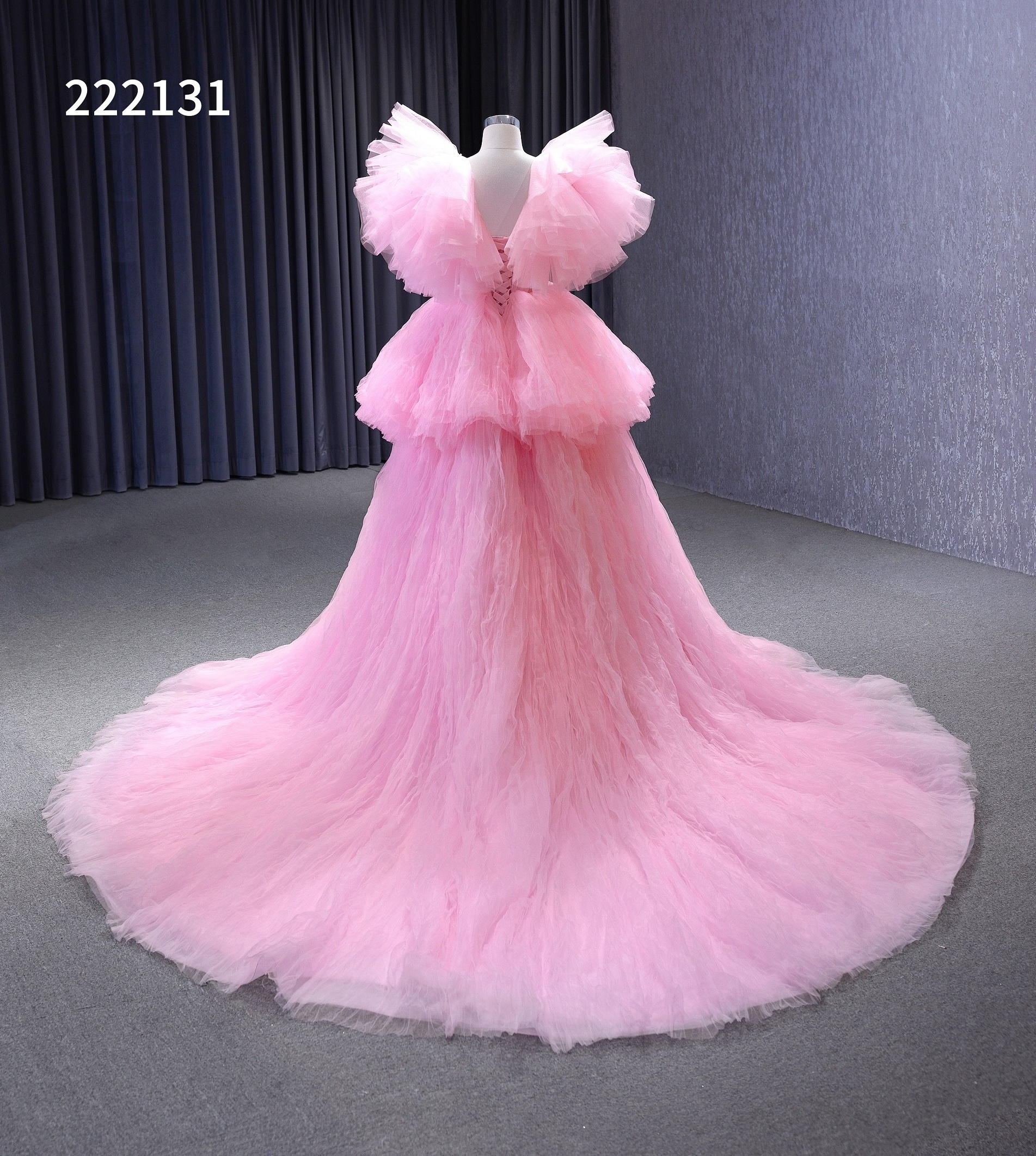 Sexy Girls Short Front Long Back Pleating Neckline Ruffles Tulle Short Front Long Back Dance Party Pink Prom Dresses