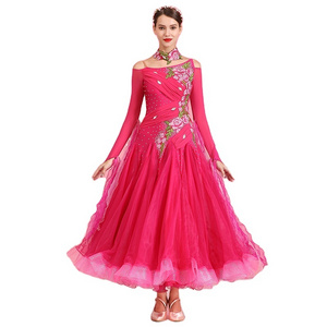 Hot Sale Rhinestones Competition Performance Wear Women Prom Dresses Long Sleeve Ballroom Dance Dress