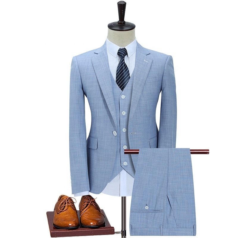 Sky blue Casual Men Suits 2 Pieces Men's Coat Pant Designs Wedding Suit