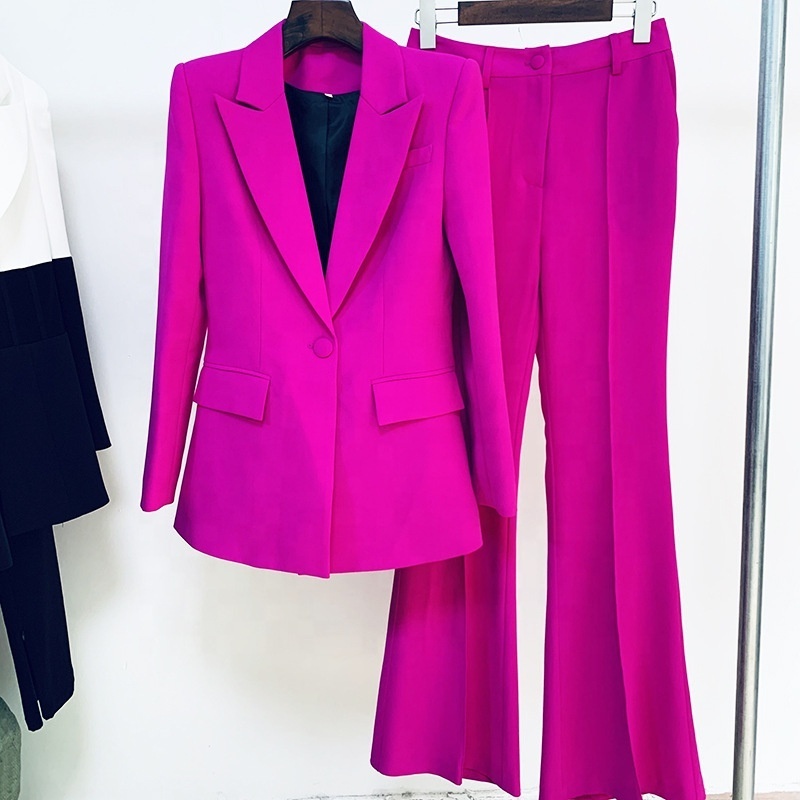 New Collection Manufacturing Women 2 Piece Blazers Single Breasted Pink Yellow Suits