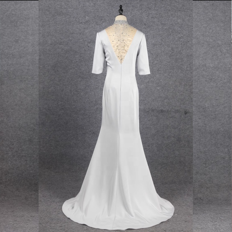 Wholesale Mother of the Bride Half Sleeve High Neck Wedding Party Dresses Luxury Sequins Beaded Rhinestone Evening Gown Elegant