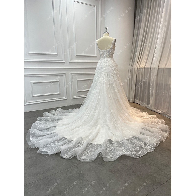 Supplier 3D Flower Beading Lace Wedding Dresses Elegant A Line Soft Tulle Vintage Boat Neckline Bridal Gown Vestidos De Novia