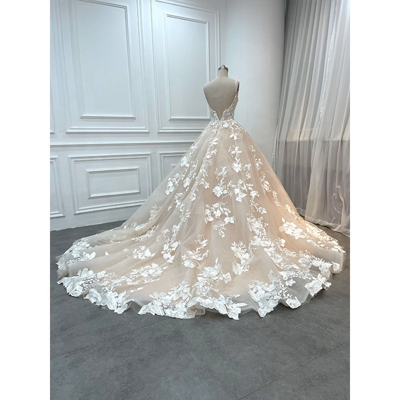 2023 Modest Luxury Lebanese Bridal Ball Gown Champagne Tunisian Civil Wedding Dresses Long Cathedral Train Vestido De Novia