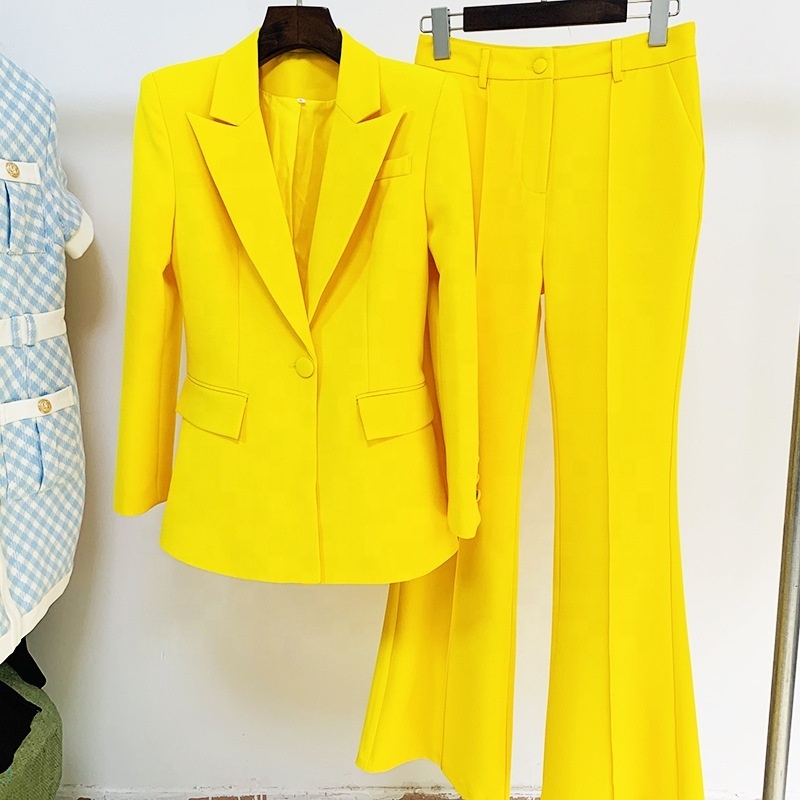 New Collection Manufacturing Women 2 Piece Blazers Single Breasted Pink Yellow Suits