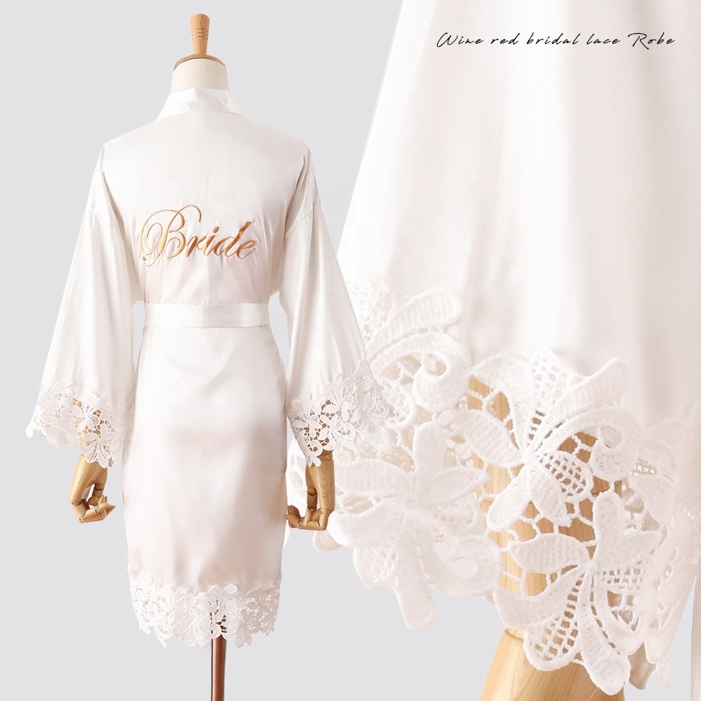 Women Embroidery Silk Satin Long Ready To Ship Wedding Bride Bridesmaid Robes