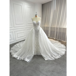 Noble Bride Modest Luxury Mermaid Bridal Gown Sweetheart Lace Appliques 2 In 1 Wedding Dresses with Detachable Skirt