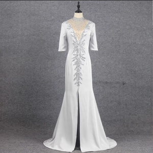 Wholesale Mother of the Bride Half Sleeve High Neck Wedding Party Dresses Luxury Sequins Beaded Rhinestone Evening Gown Elegant