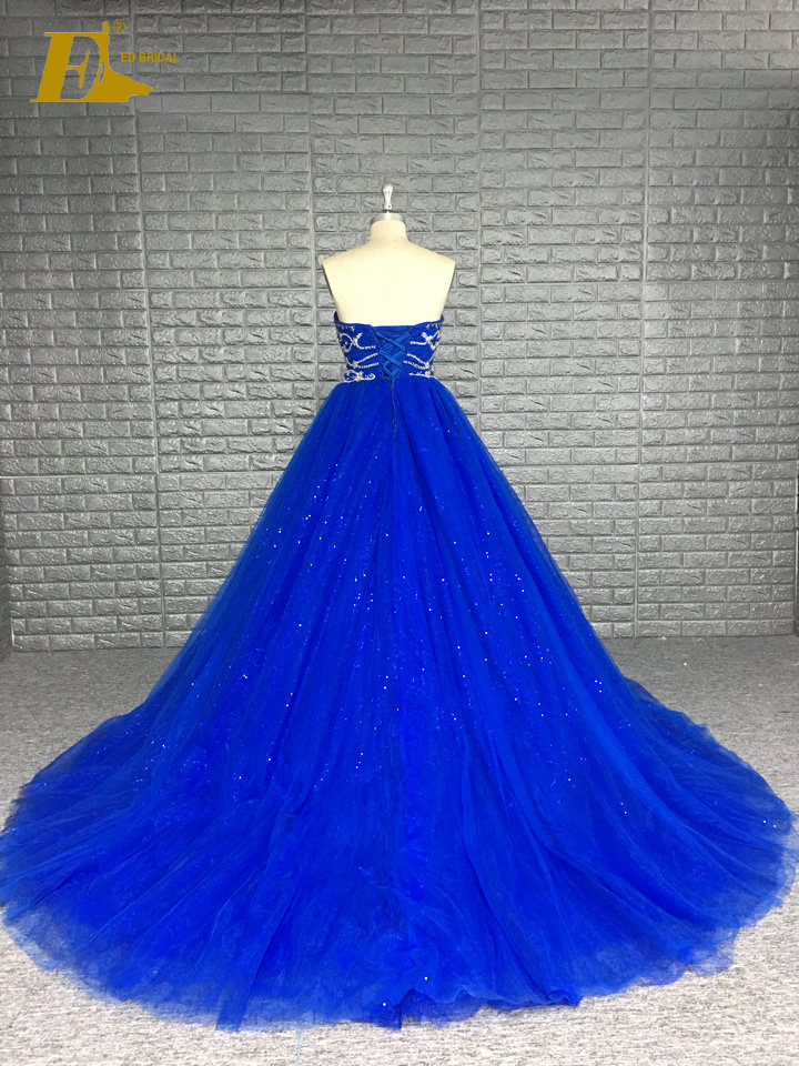 High Quality Blue Ball Gown Wedding Dress With Crystal Beads And Sequin 2022