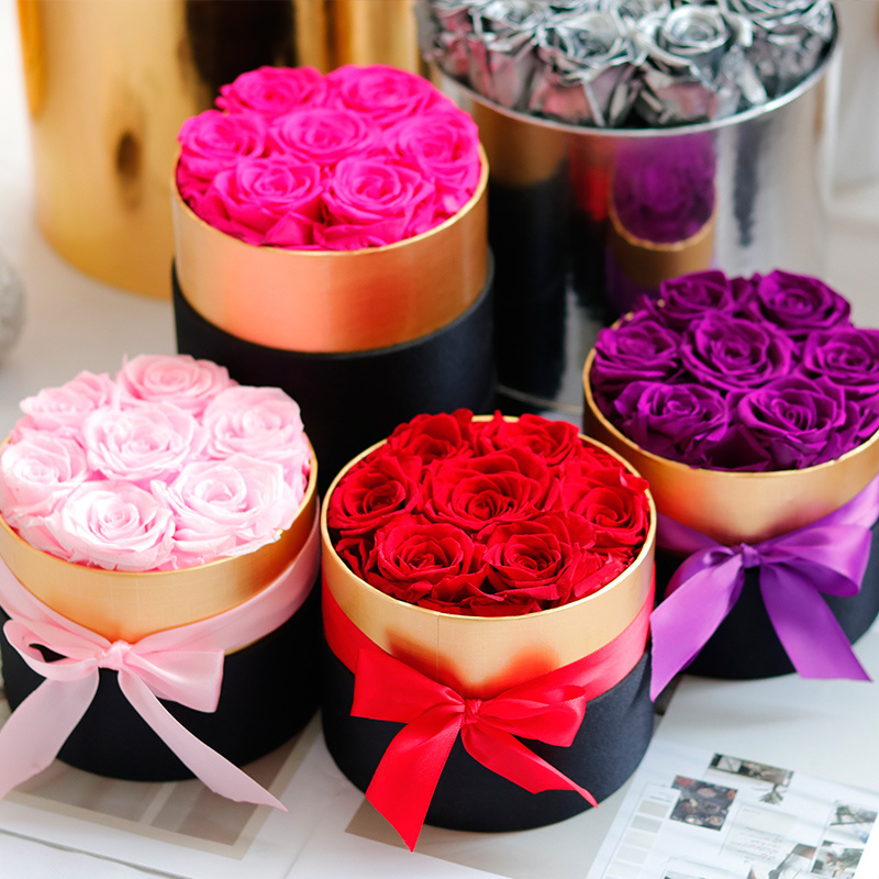 Customized Logo Immortal rosas eternas Infinity Forever Eternal stabilized flowers preserved roses In Round Heart Box