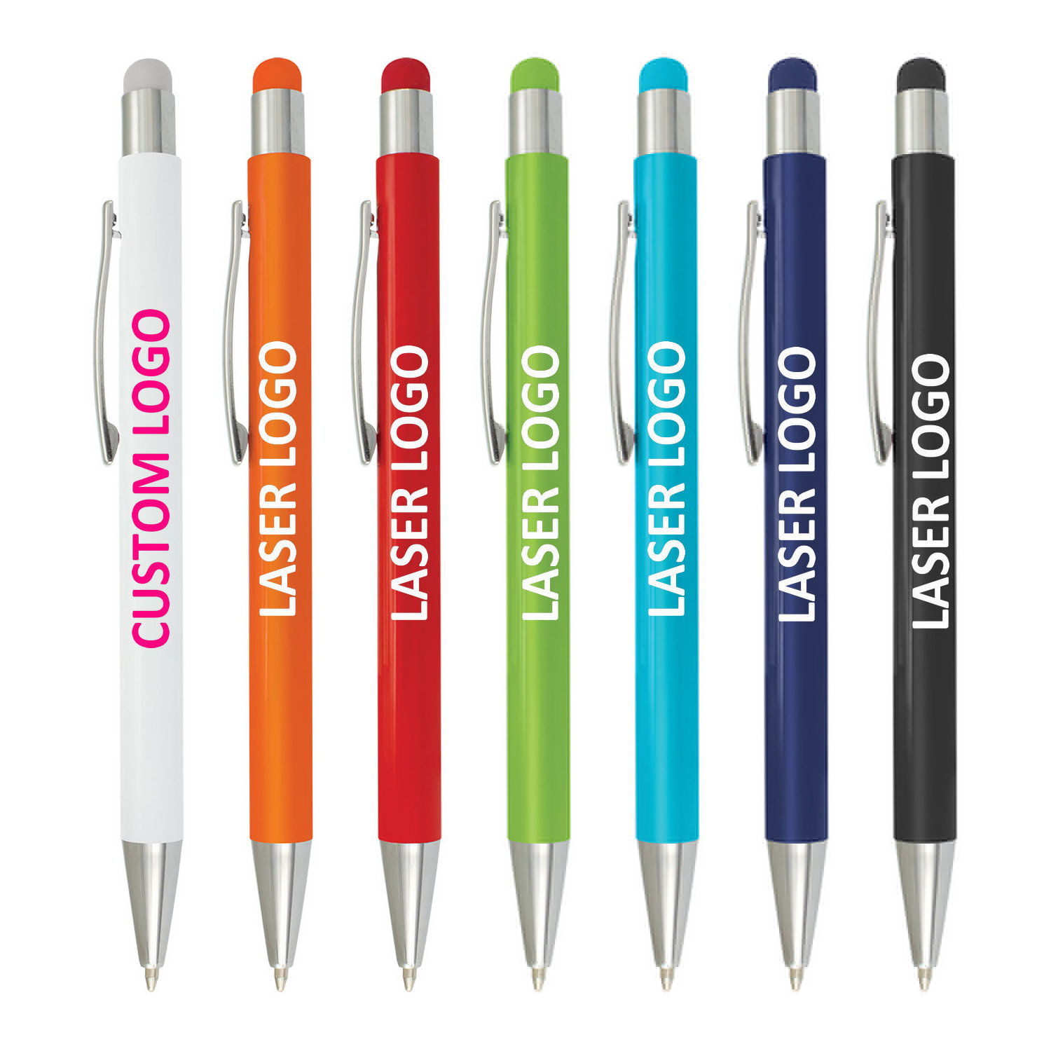 soft rubber metal ballpoint pens with touch screen stylus for smartphone-custom laser logo stylus metal pen